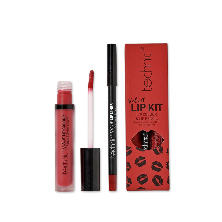 Technic Velvet Lip Kit - Vintage Red - (Liquid Lipstick + Lip Pencil)